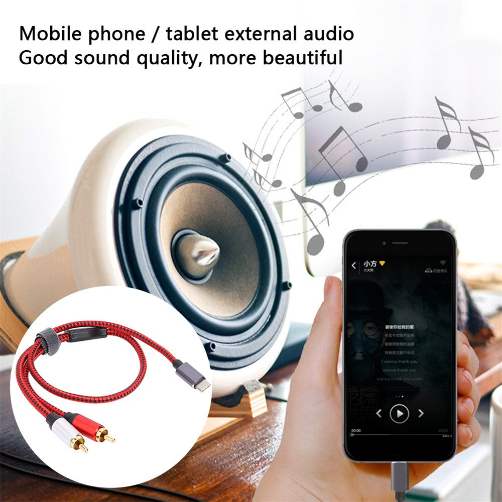 0.5m USB Type-C to 2 RCA Male Audio Cable for Mobile Phone Tablet Connection to Speaker/Amplifier