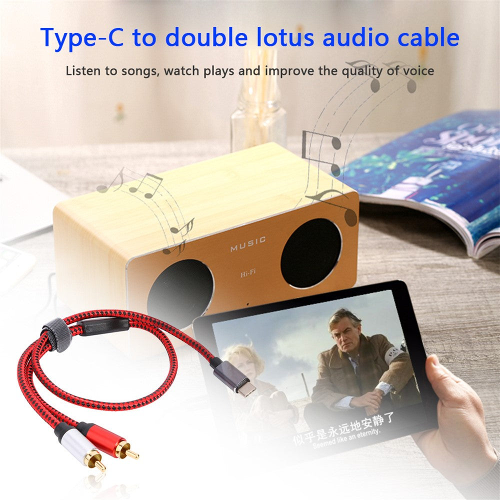 0.5m USB Type-C to 2 RCA Male Audio Cable for Mobile Phone Tablet Connection to Speaker/Amplifier