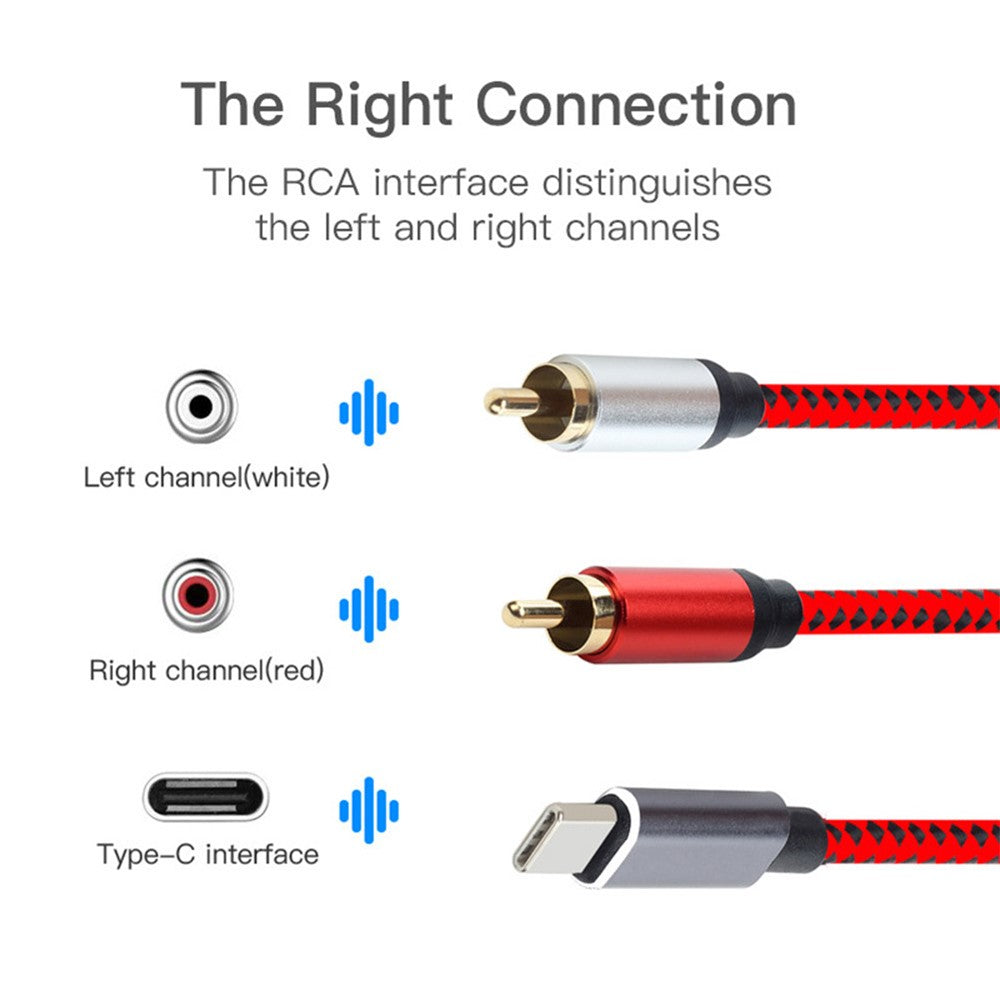 0.5m USB Type-C to 2 RCA Male Audio Cable for Mobile Phone Tablet Connection to Speaker/Amplifier