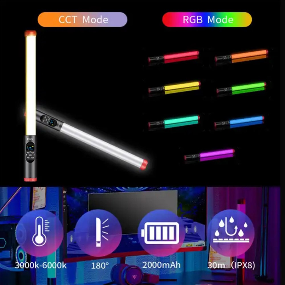 JMARY FM-128RGB Utomhusfotograferingslampa Vattentät RGB Handhållen LED-fyllnadslampa