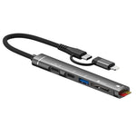SVT02 For Iphone+Type-C Hub Adapter to 2 Type-C Ports+USB+2 Card Reader Slots