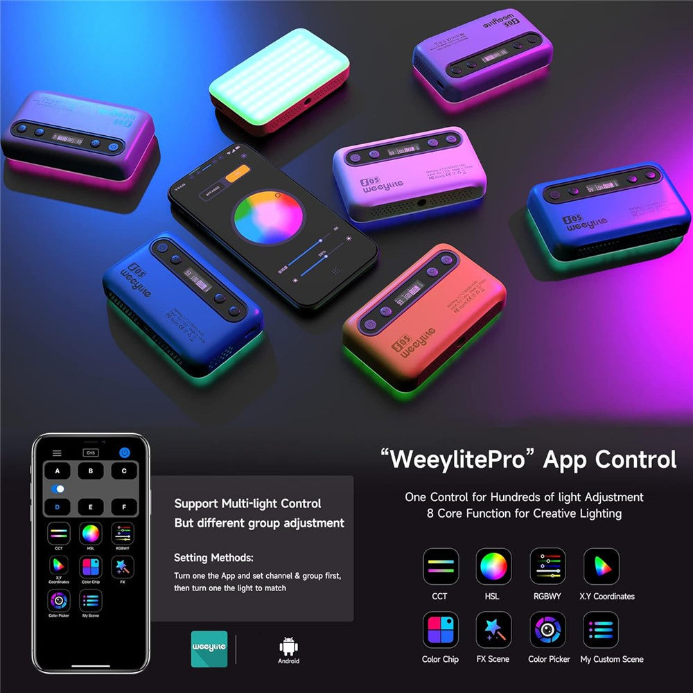 WEEYLITE S05 RGB LED Video Light App Control Portable Fill Light for Live Streaming / Photography