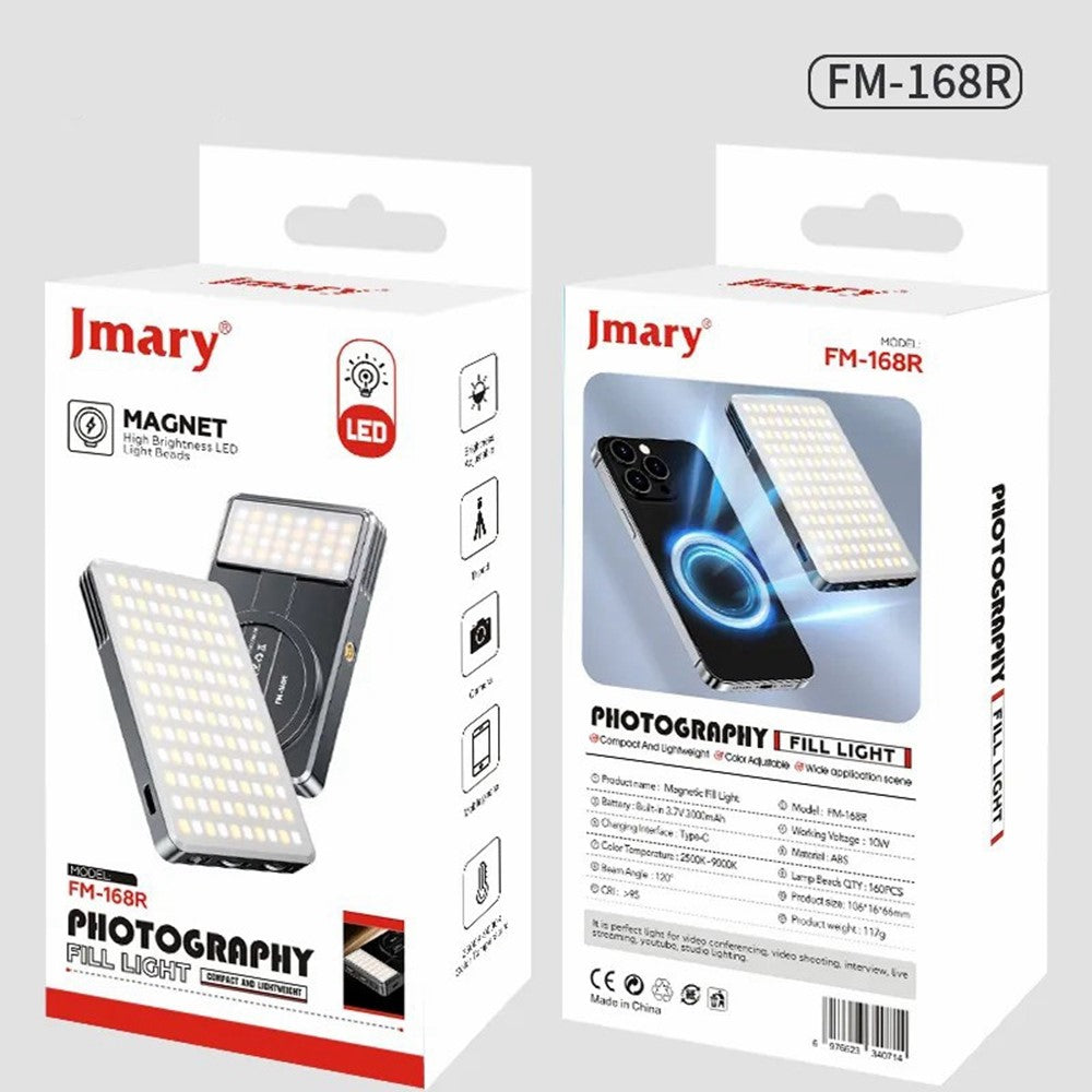 JMARY FM-168R Magnetic Phone Fill Light Dual Color Temperature 160 LED Beads Portable Video Light