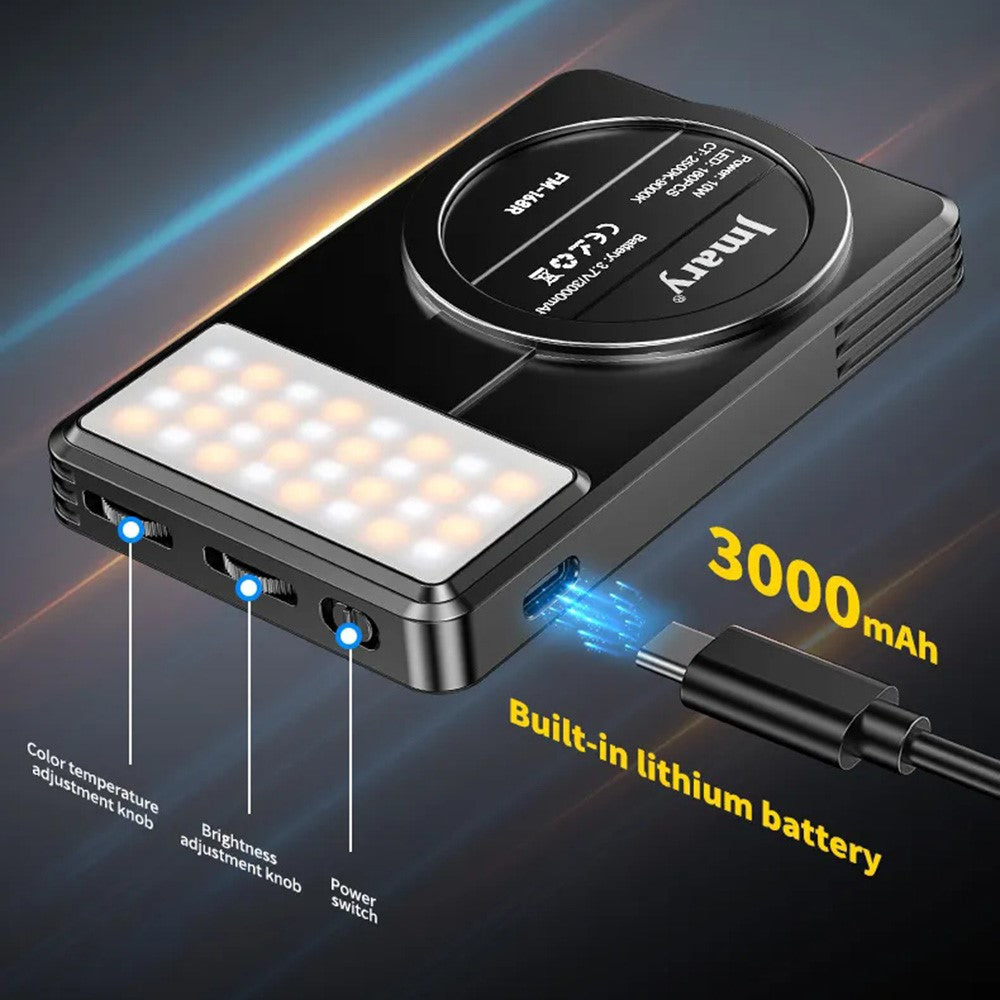JMARY FM-168R Magnetic Phone Fill Light Dual Color Temperature 160 LED Beads Portable Video Light