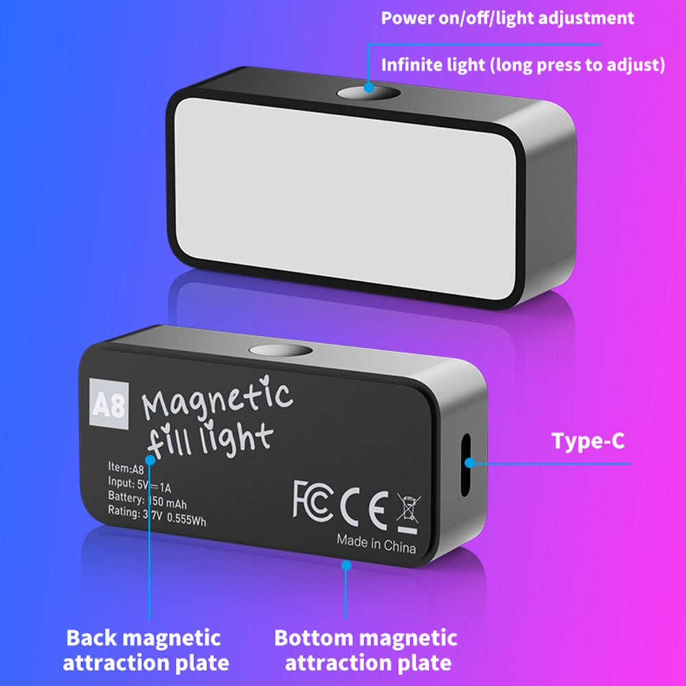 A8 Mini Magnetic Pocket Fill Light Phone Photography Video Streaming Portable LED Light