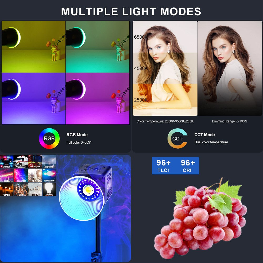 VLOGLITE P40RGB 40W COB RGB Videolys 2500K-6500K 20 Effektilstande Studie Videolampe til Fotografering Livestreaming