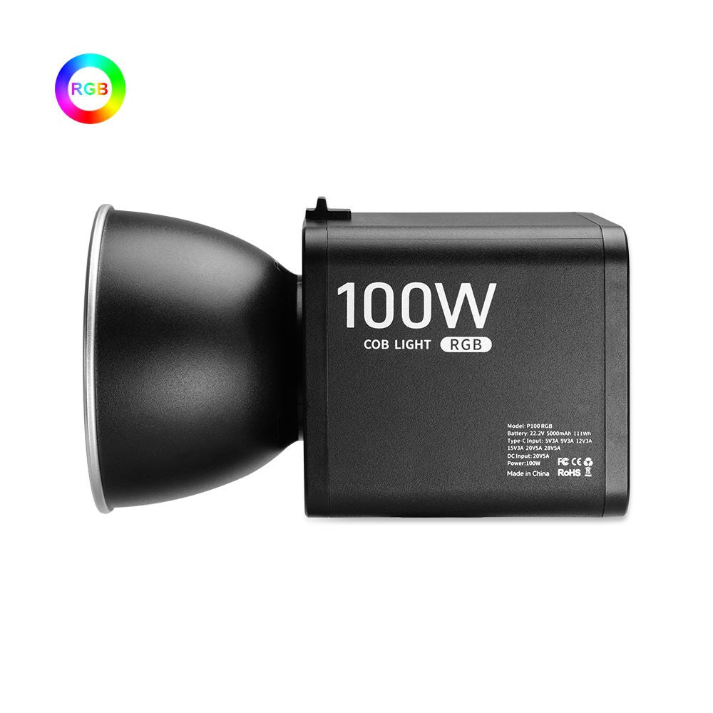 VLOGLITE P100RGB 100W COB Video Light 2700K-6500K CRI96+ Rechargeable Studio Lighting Wireless Photography Lamp