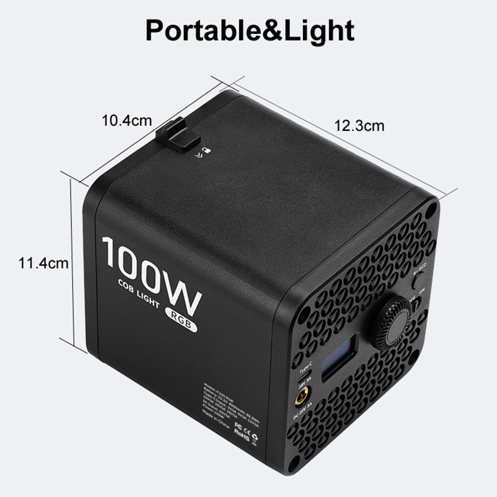 VLOGLITE P100RGB 100W COB Video Light 2700K-6500K CRI96+ Rechargeable Studio Lighting Wireless Photography Lamp