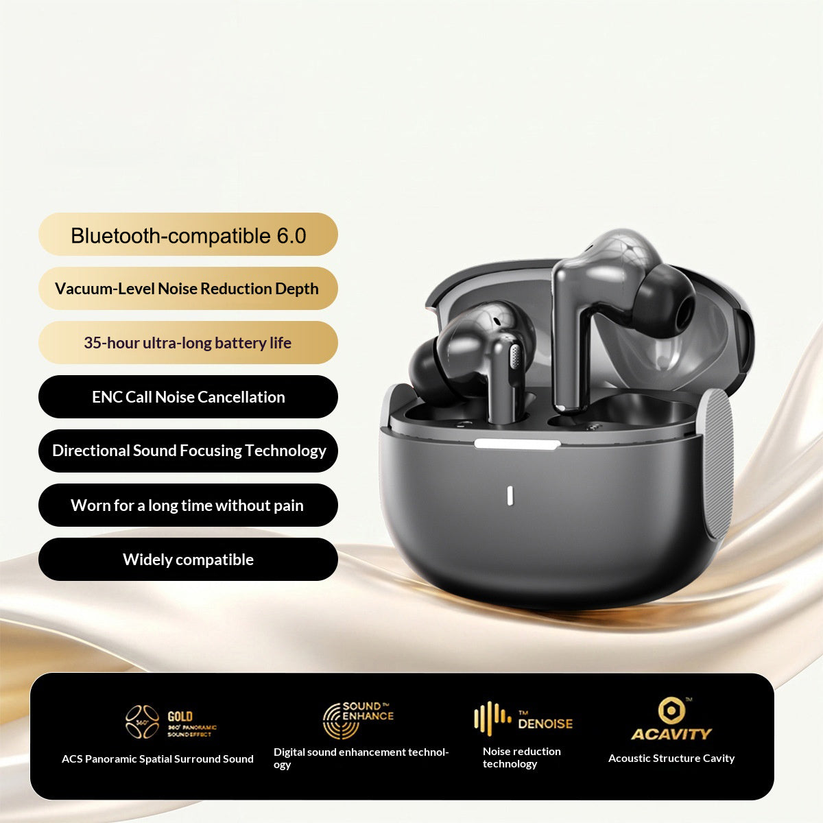 W968 Wireless Bluetooth-compatible Earbuds ANC Active Noise Cancelling In-ear Sports Earbuds