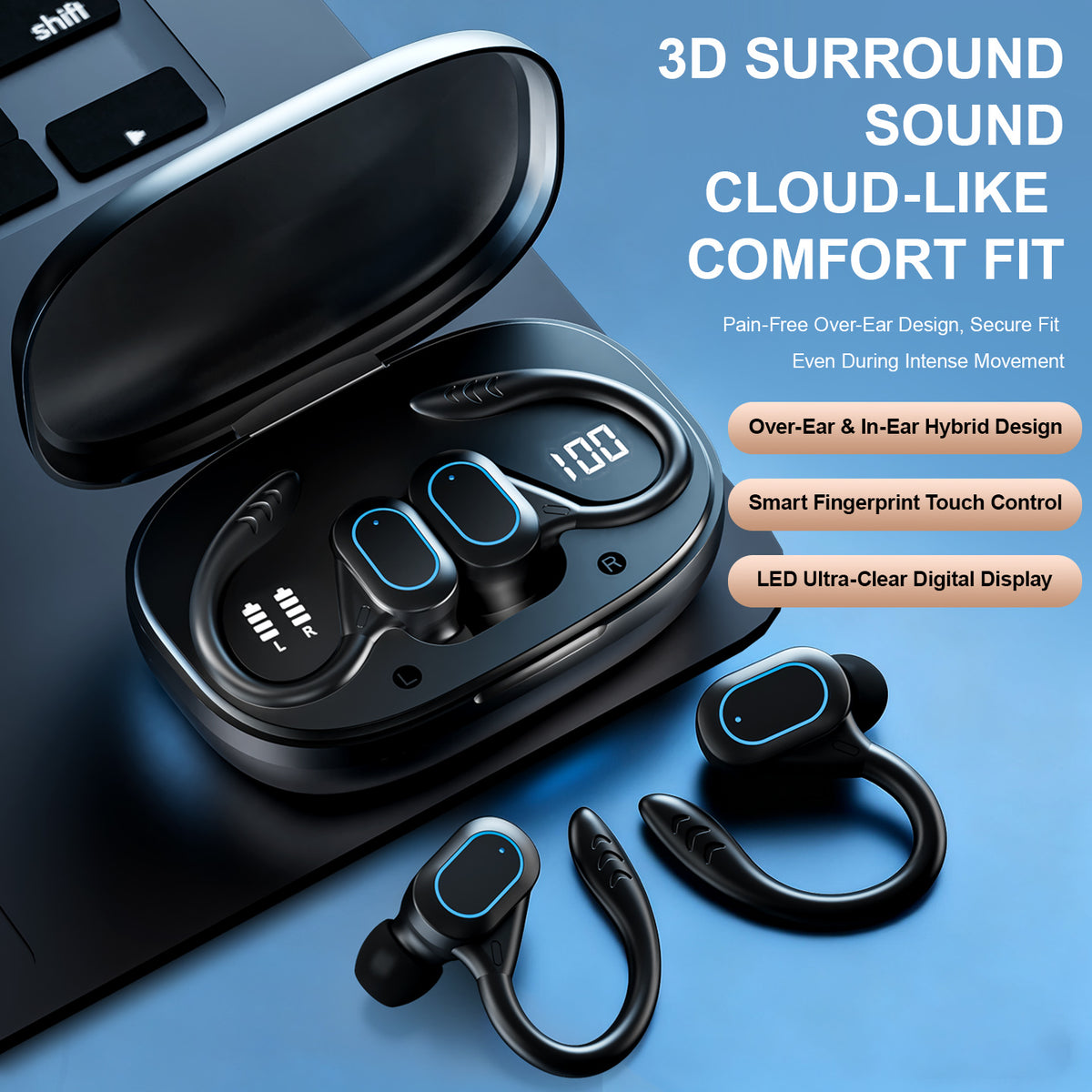 XH13 Bluetooth-compatible Ear-hook In-Ear Earbuds 60ms Low Latency Gaming Sports Earbuds