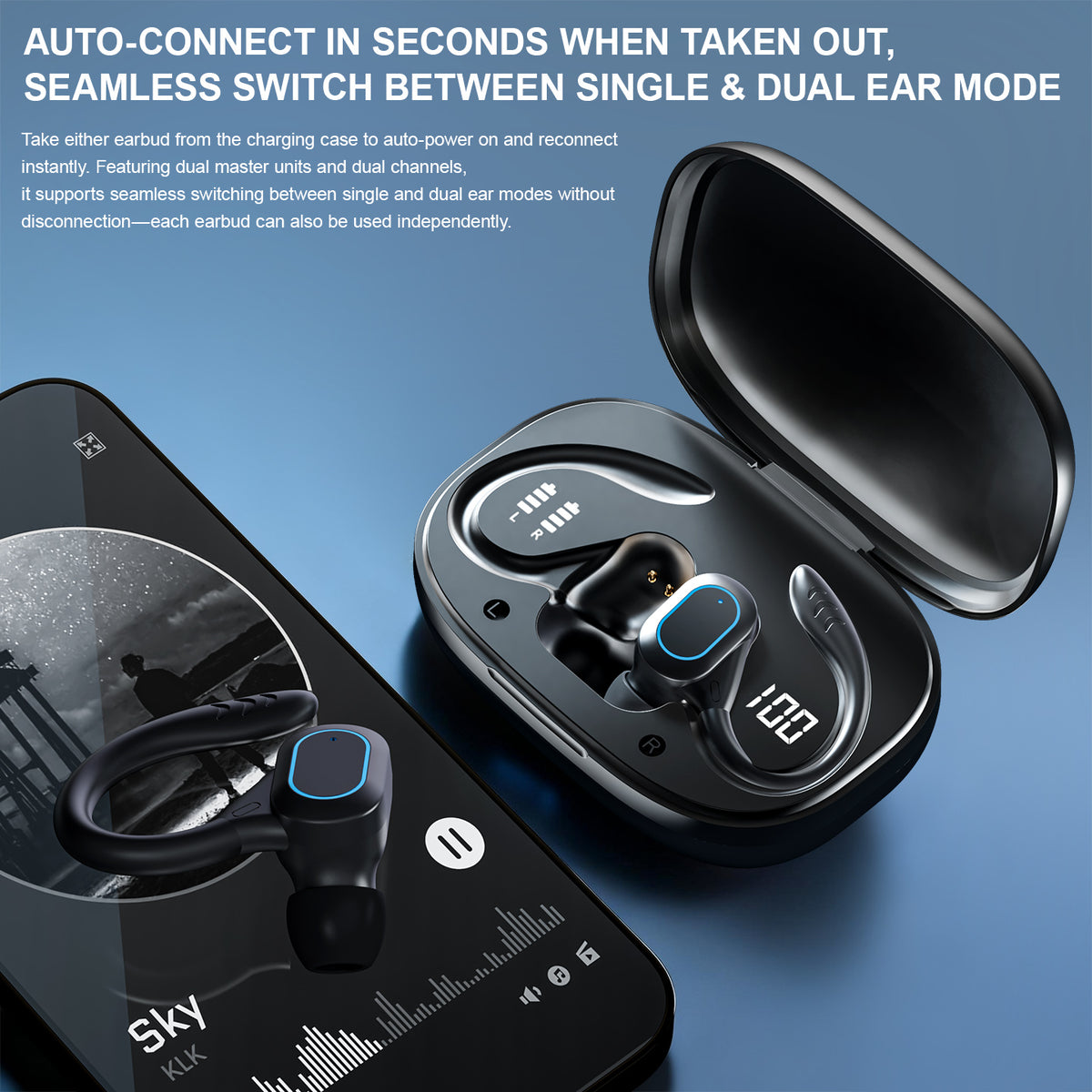 XH13 Bluetooth-compatible Ear-hook In-Ear Earbuds 60ms Low Latency Gaming Sports Earbuds