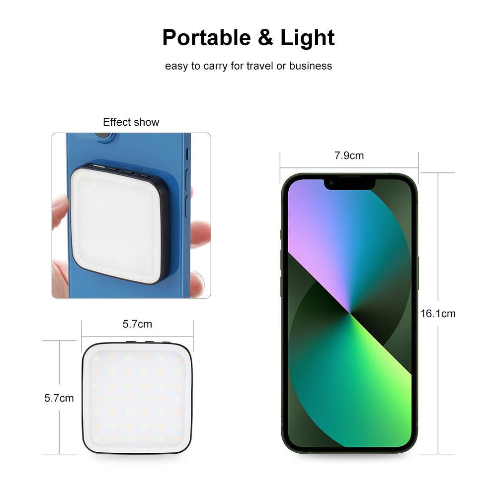 VLOGLITE W42 magnetisk mini LED-påfyllnadslampa uppladdningsbar selfielampa bärbar telefonlampa för telefon, laptop, surfplatta