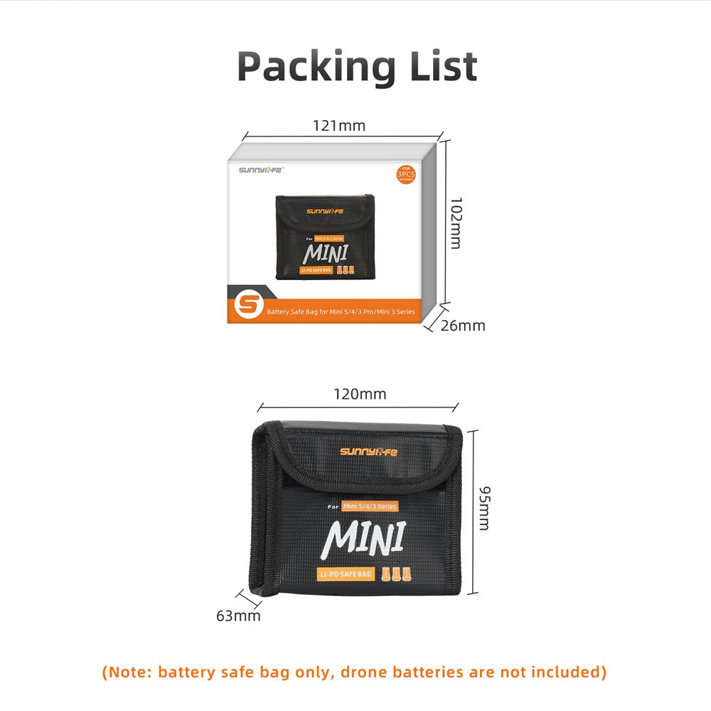 SUNNYLIFE N5P-DC085 Triple-Battery Safety Bag for DJI Mini 5 Pro / 4 Pro / 3 Pro / Mini 3 Battery Pouch Heat Resistant / Explosion Proof