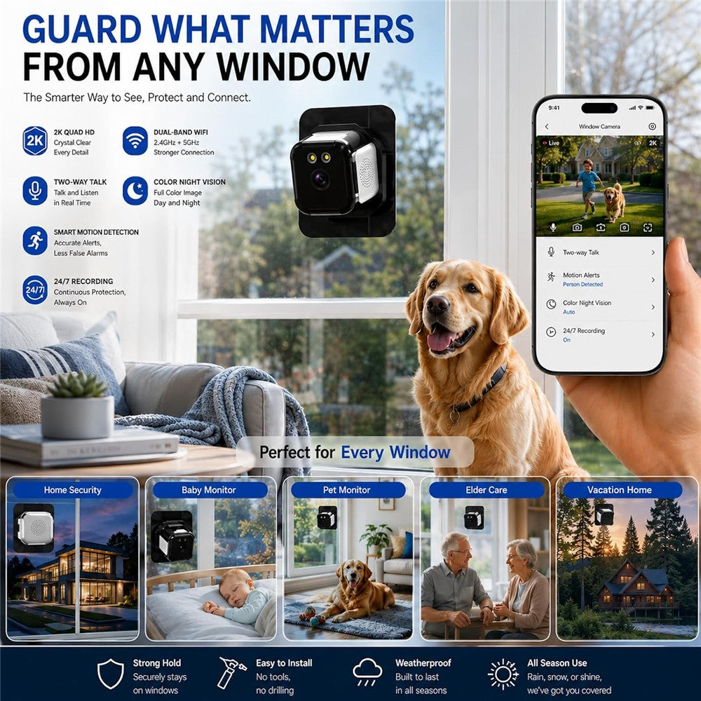 K66 2K Window Camera Dual-Band WiFi Full-Color Night Vision Human Detection for Home Security (without TF Card)
