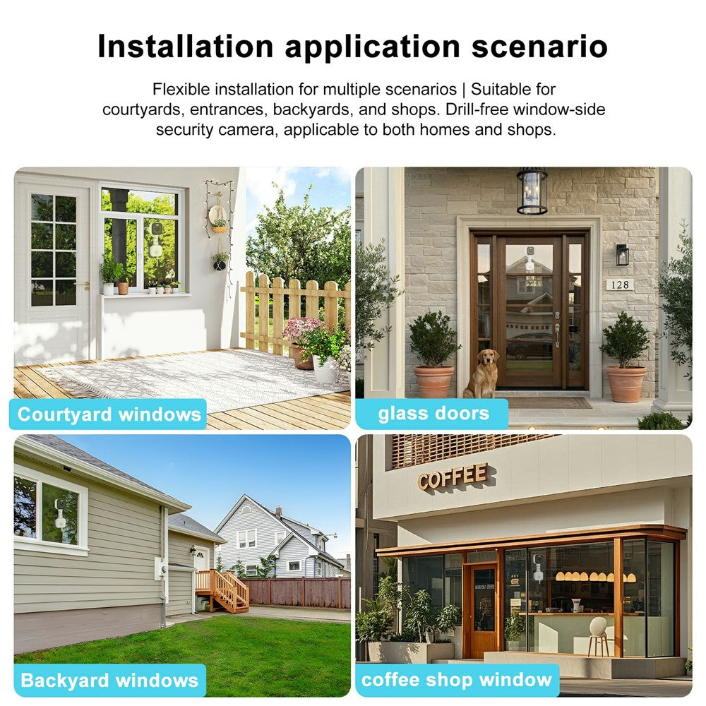 K90 Dual-Lens Window Security Camera 2K Dual-Band WiFi Two-Way Audio Human Detection for Glass Windows (without TF Card)