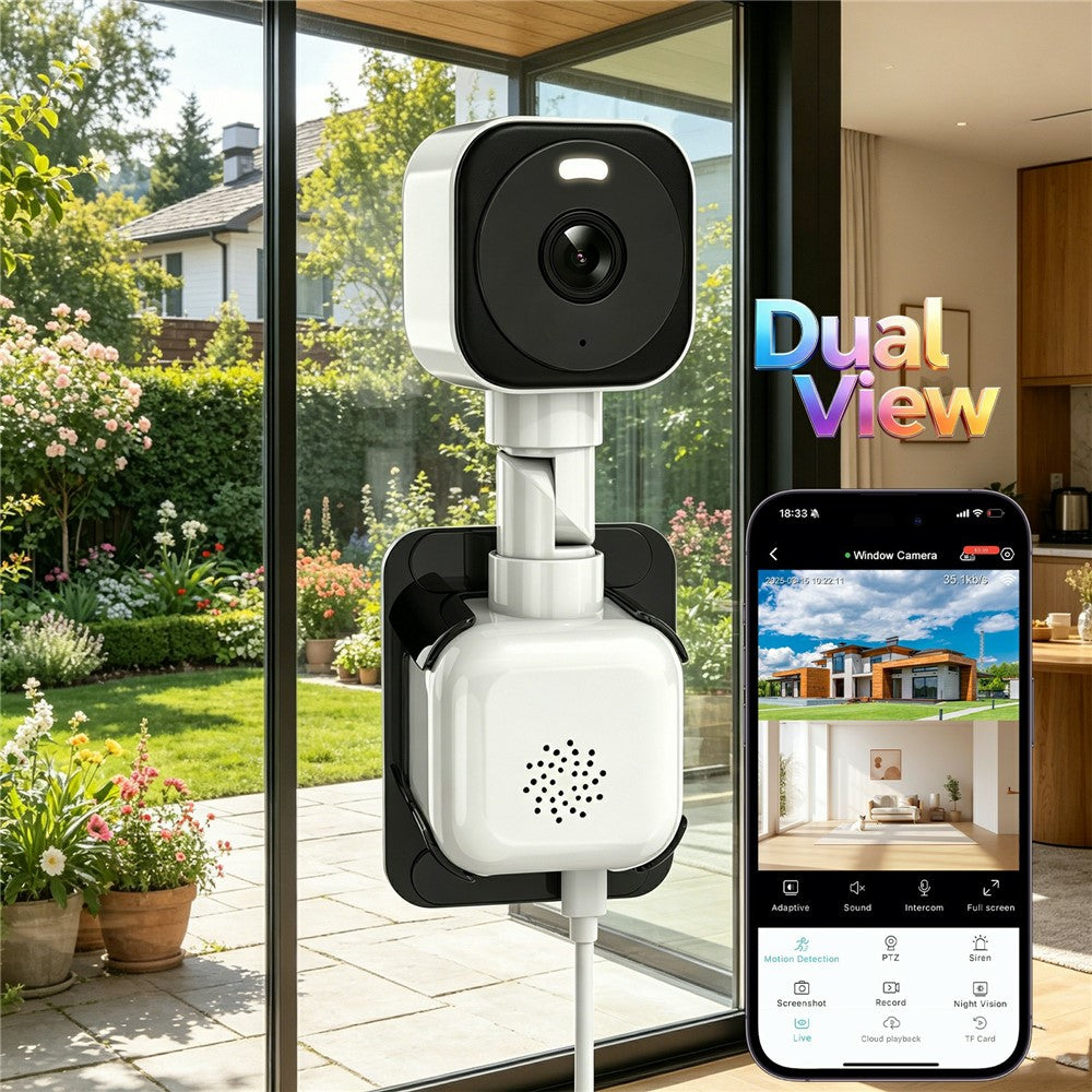 K90 Dual-Lens Window Security Camera 2K Dual-Band WiFi Two-Way Audio Human Detection for Glass Windows (without TF Card)