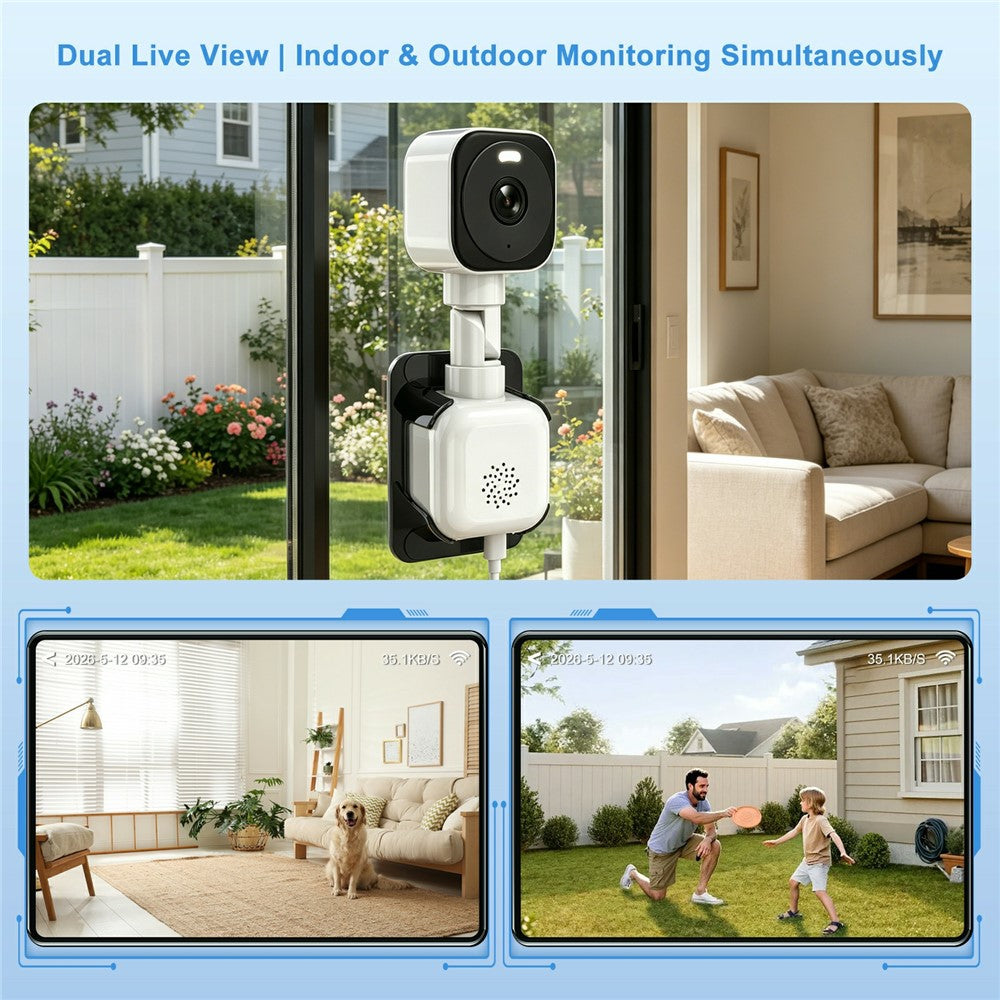 K90 Dual-Lens Window Security Camera 2K Dual-Band WiFi Two-Way Audio Human Detection for Glass Windows (without TF Card)