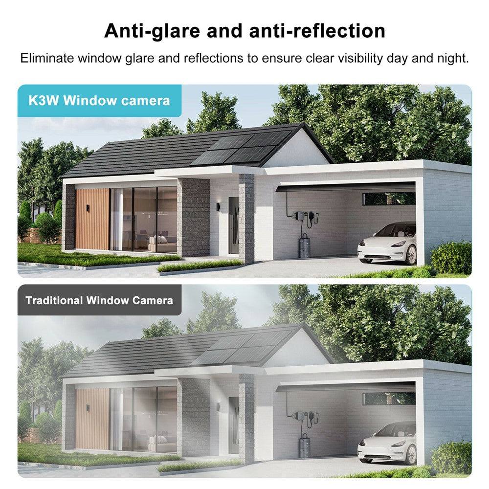 K90 Dual-Lens Window Security Camera 2K Dual-Band WiFi Two-Way Audio Human Detection for Glass Windows (without TF Card)