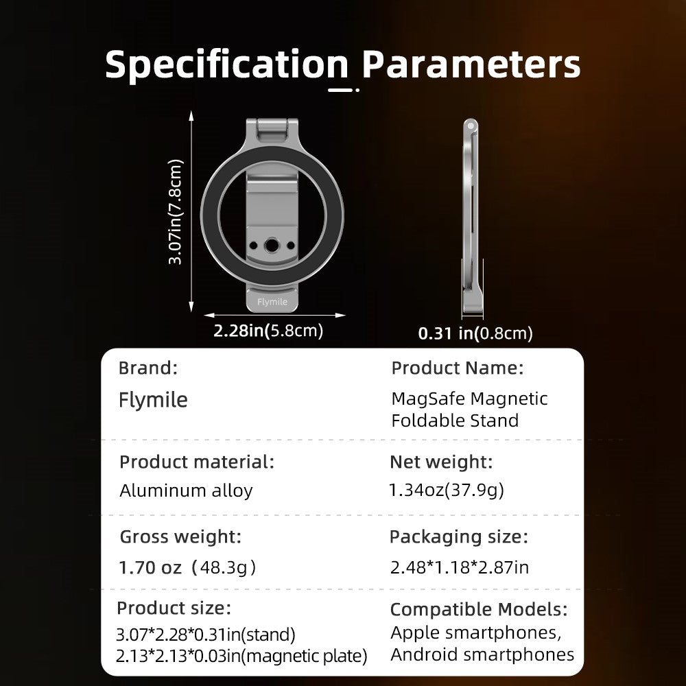 FLYMILE Magnetic Foldable Stand Phone Back Aluminum Alloy Horizontal / Vertical Support Bracket