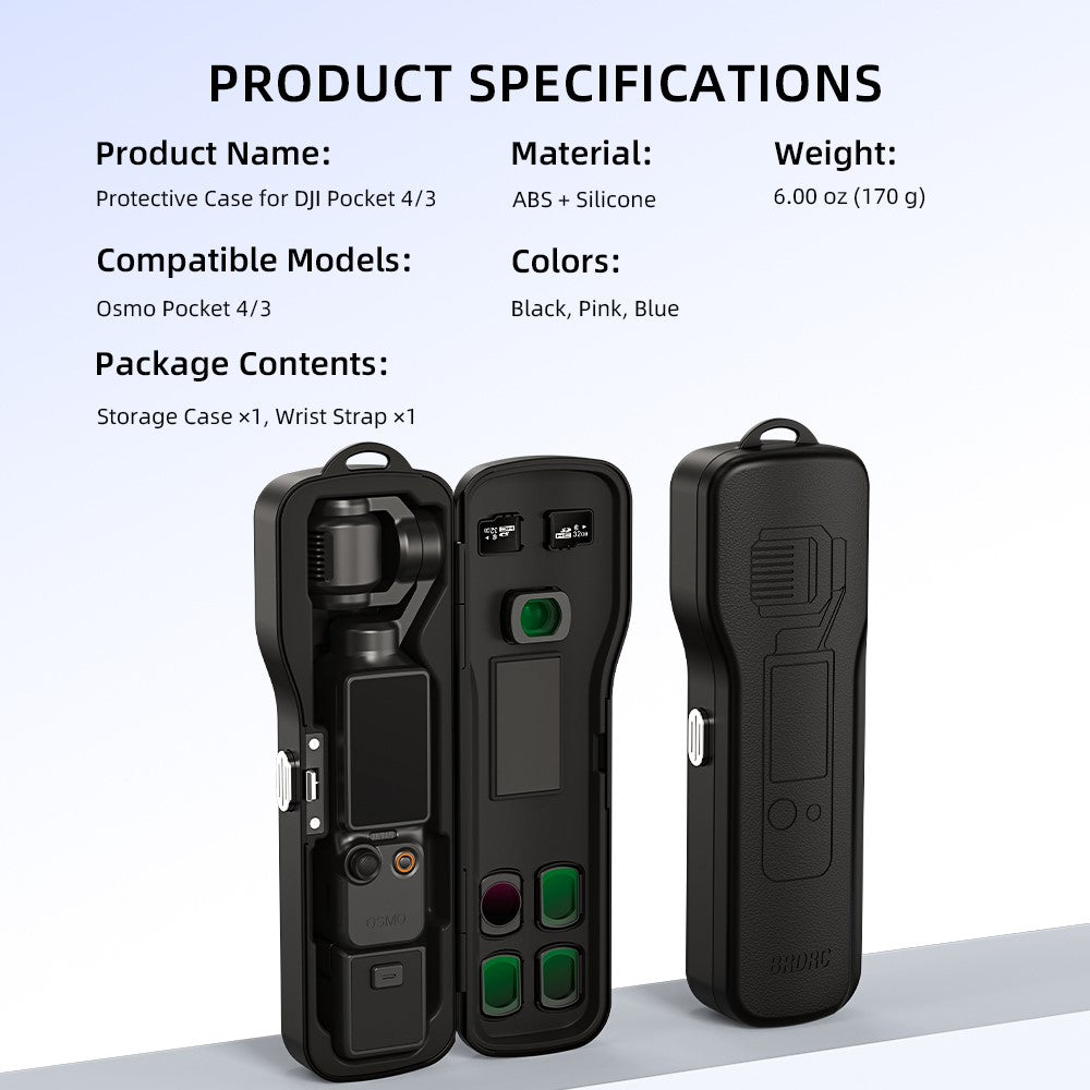 BRDRC Protective Case for DJI Osmo Pocket 4 / Pocket 3 ABS + Silicone Shock-Absorbing Storage Case with Wrist Strap