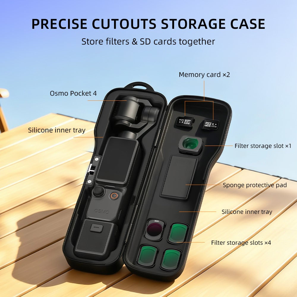BRDRC Protective Case for DJI Osmo Pocket 4 / Pocket 3 ABS + Silicone Shock-Absorbing Storage Case with Wrist Strap