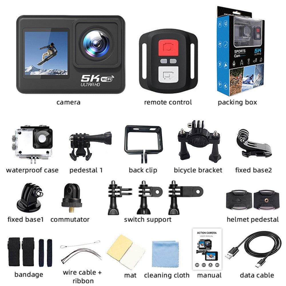 F303AATR 5K Ultra HD Dual Screen Sports Camera EIS Mini Dash Cam with Waterproof Case