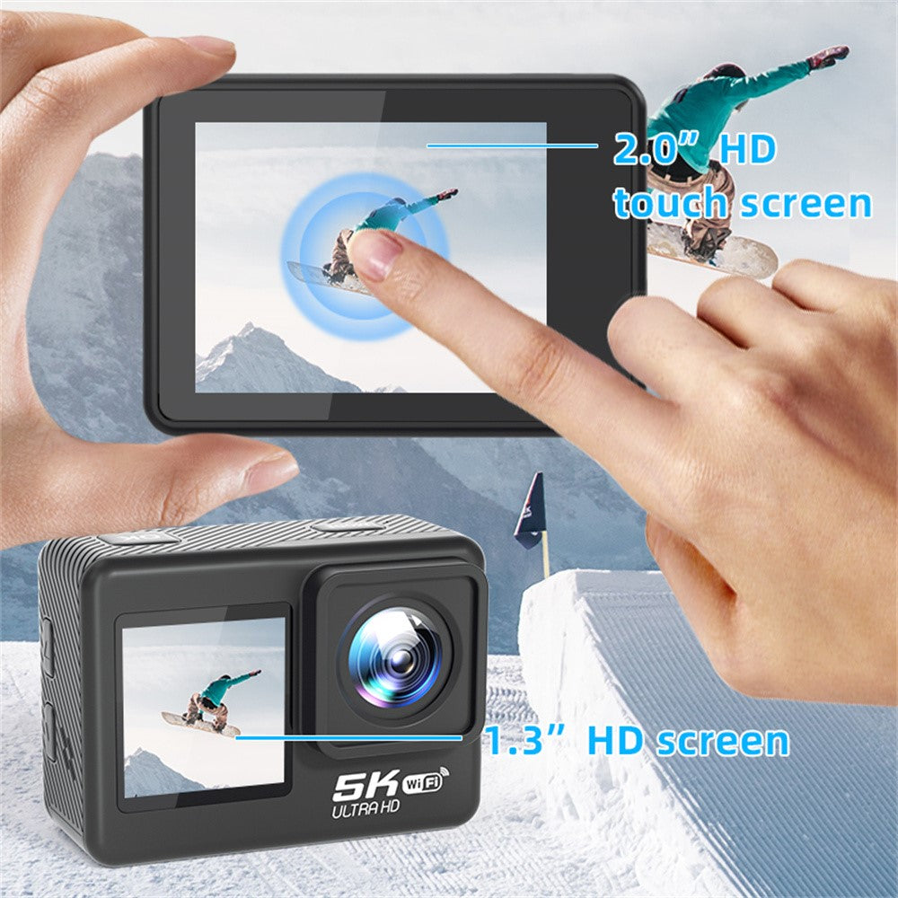 F303AATR 5K Ultra HD Dual Screen Sports Camera EIS Mini Dash Cam with Waterproof Case