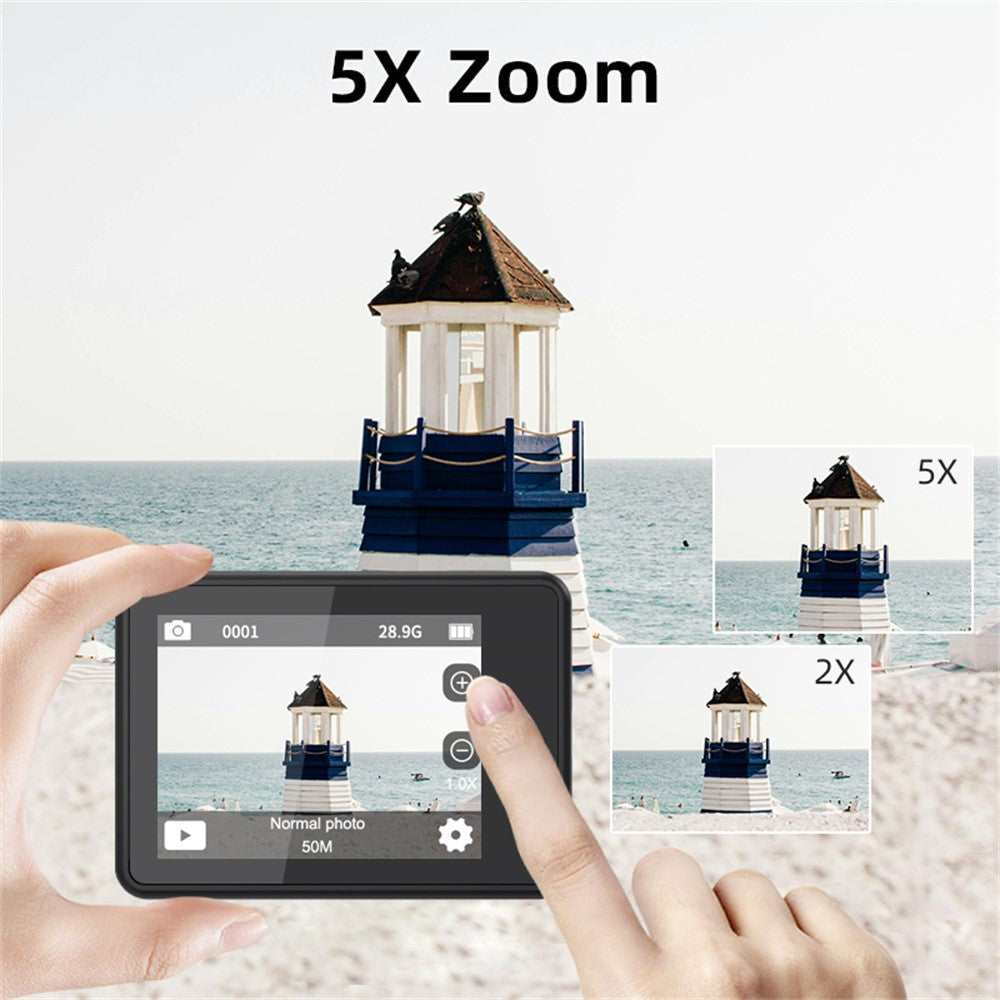 F303AATR 5K Ultra HD Dual Screen Sports Camera EIS Mini Dash Cam with Waterproof Case