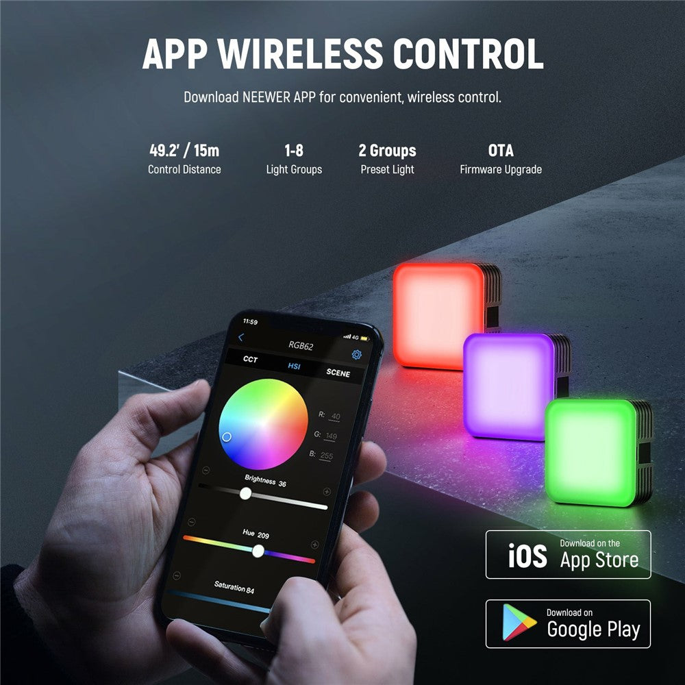 NEEWER RGB62 Magnetic RGB Video Light 360 Degree Full Color LED Camera Light