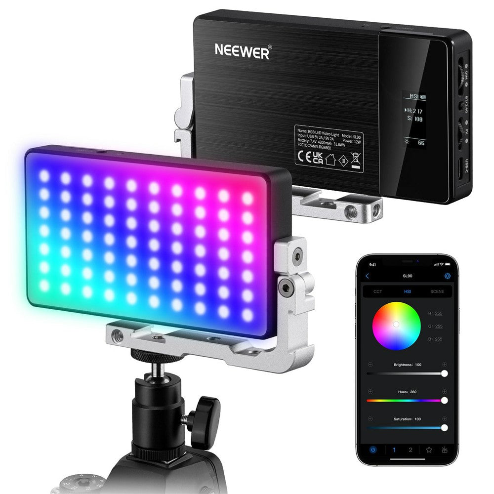 NEEWER SL90 Aluminum Alloy RGB Panel Video Light 18 Light Scenes Camera Light for YouTube TikTok