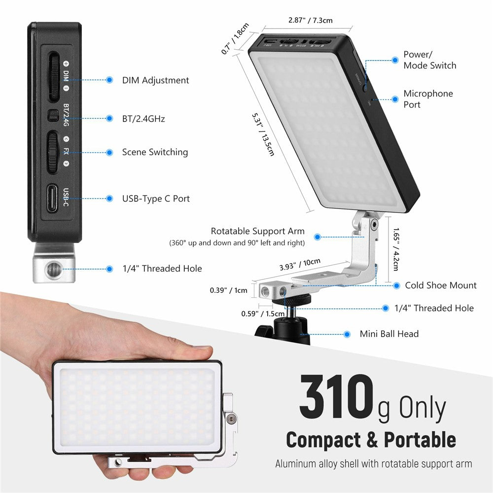 NEEWER SL90 Aluminum Alloy RGB Panel Video Light 18 Light Scenes Camera Light for YouTube TikTok