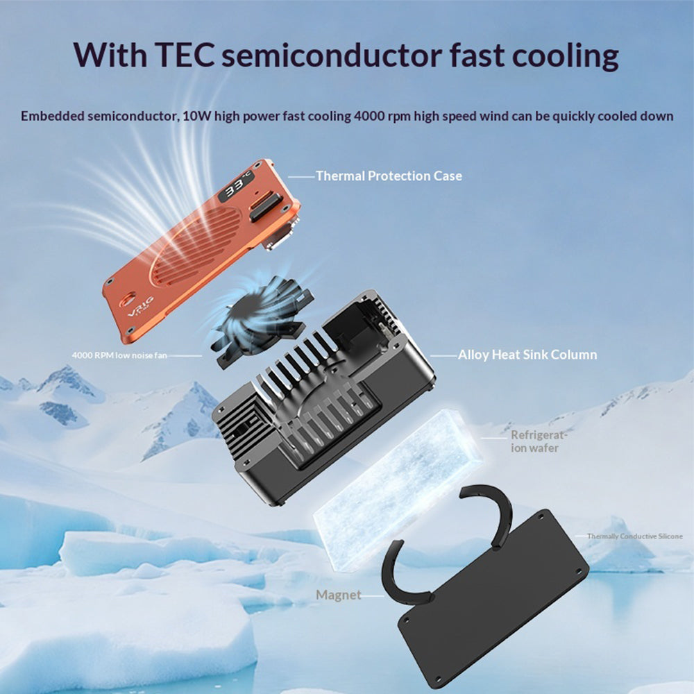 VRIG TT-02 10W TEC Semiconductor Cooler Digital Display Magnetic Cooling Fan for Camera Phone
