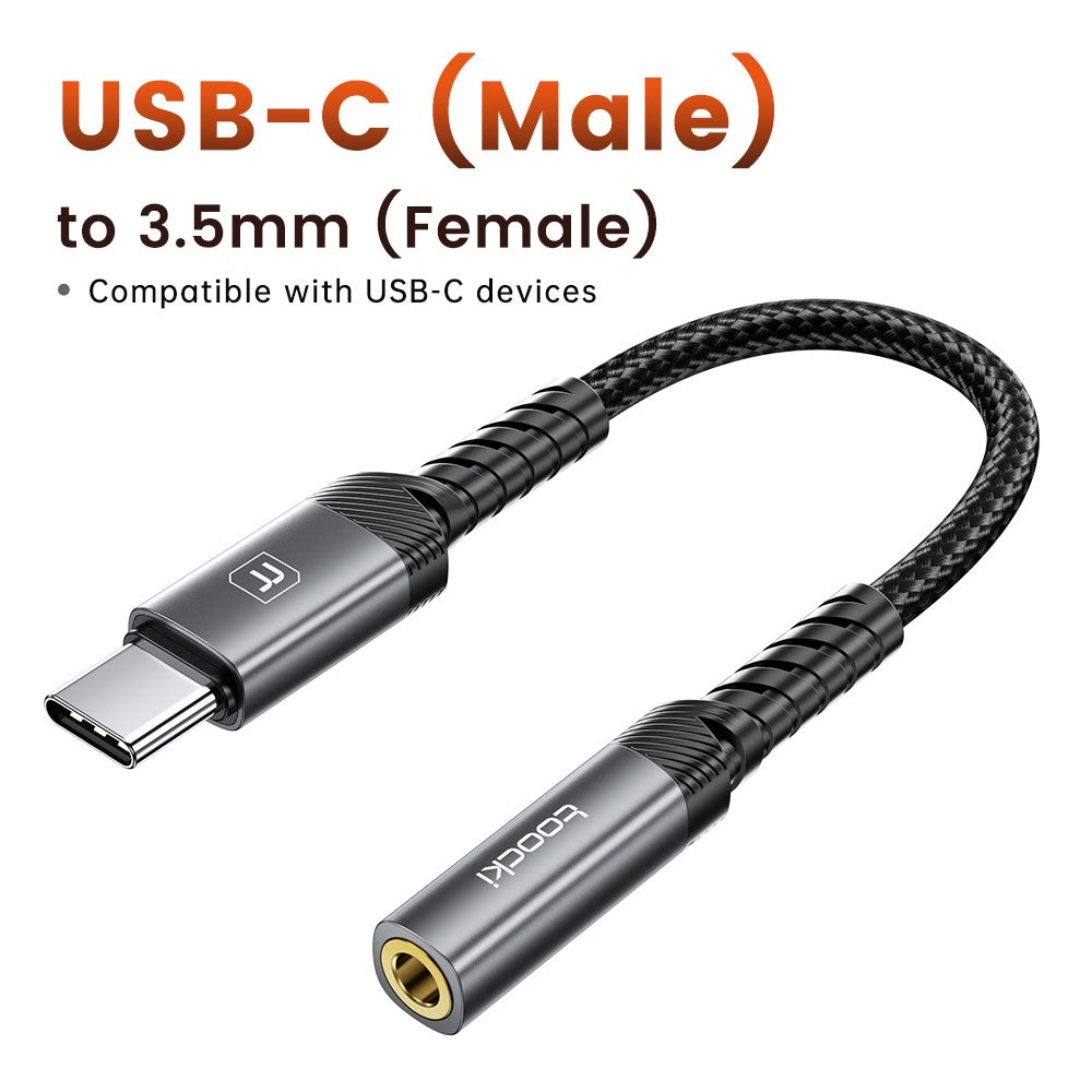 TOOCKI TQ-YP09A 0,12 m USB-C-hanstik til 3,5 mm-hunstik-lydadapterkabel med HiFi DAC-chip, Aux-kabel til hovedtelefoner