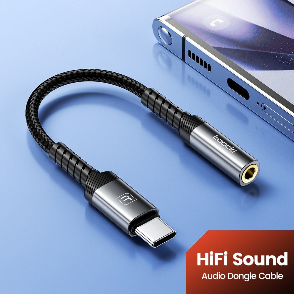 TOOCKI TQ-YP09A 0,12 m USB-C-hanstik til 3,5 mm-hunstik-lydadapterkabel med HiFi DAC-chip, Aux-kabel til hovedtelefoner