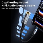 TOOCKI TQ-YP09A 0,12 m USB-C-hanstik til 3,5 mm-hunstik-lydadapterkabel med HiFi DAC-chip, Aux-kabel til hovedtelefoner