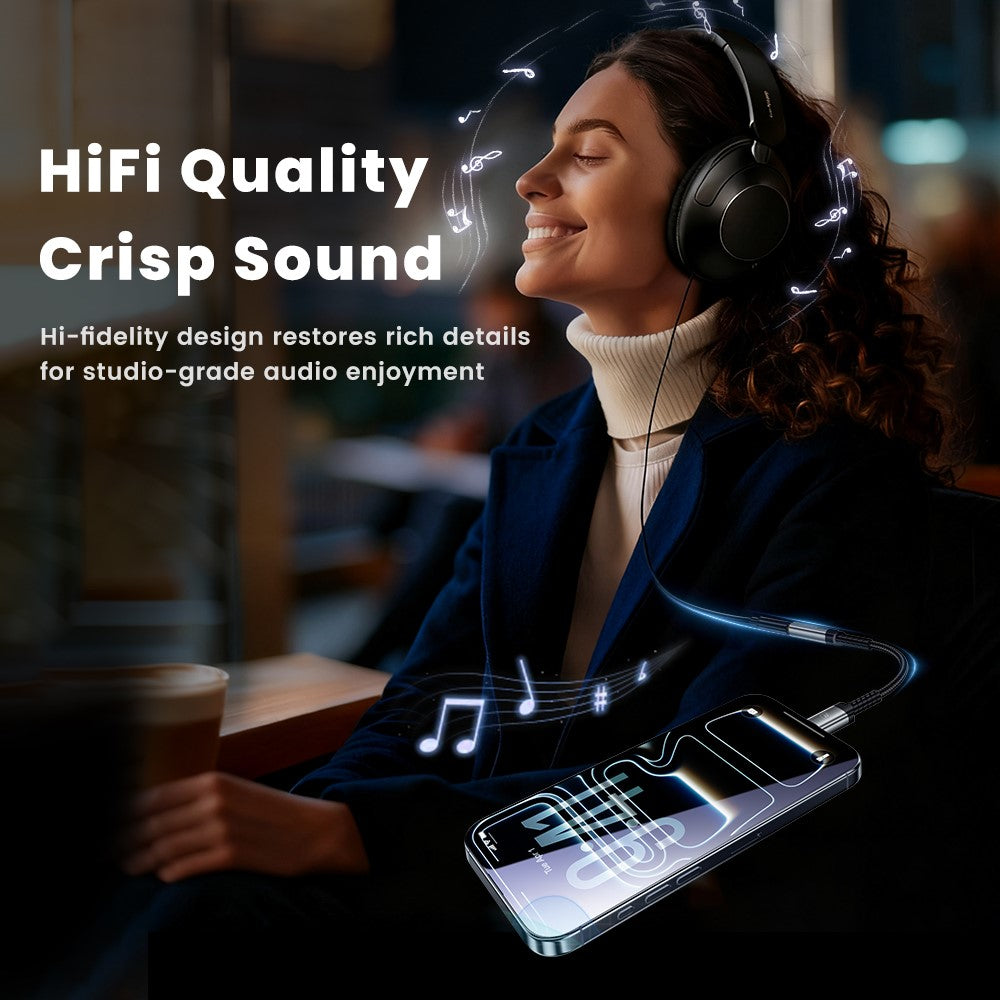TOOCKI TQ-YP09A 0,12 m USB-C-hanstik til 3,5 mm-hunstik-lydadapterkabel med HiFi DAC-chip, Aux-kabel til hovedtelefoner