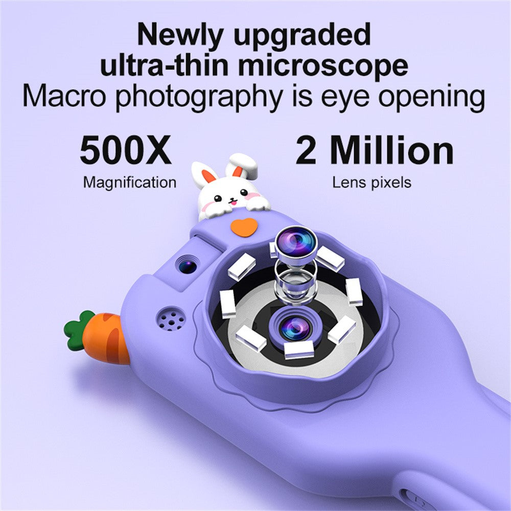 HY-F1 Cartoon Design 2.0 Inch Handheld Microscope for Kids 500X Magnification Video Recorder with 32GB Card + Card Reader, Style B