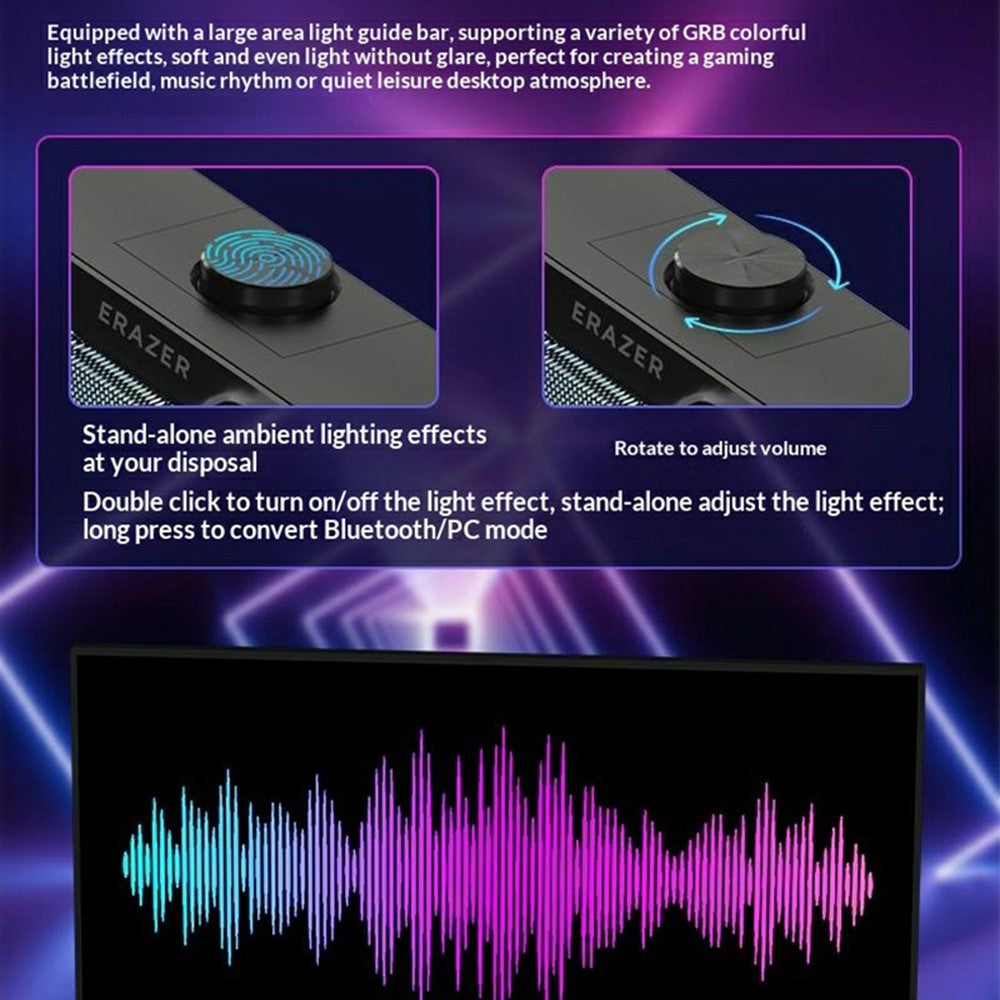 ERAZER W113 Desktop RGB Højttaler Bluetooth-kompatibel 5.4 6W Stereolyd USB Kablet Højttaler (Investeret af Lenovo)