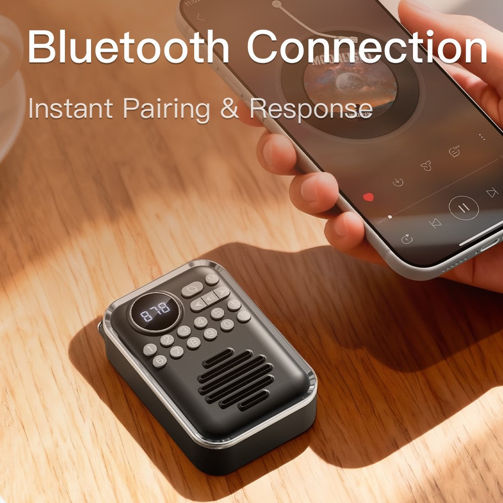 Bärbar Bluetooth-kompatibel 5.3-högtalare med FM-radio, klämfäste, TF-kort, trådlös miniradio för barn och seniorer