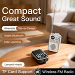 Bärbar Bluetooth-kompatibel 5.3-högtalare med FM-radio, klämfäste, TF-kort, trådlös miniradio för barn och seniorer