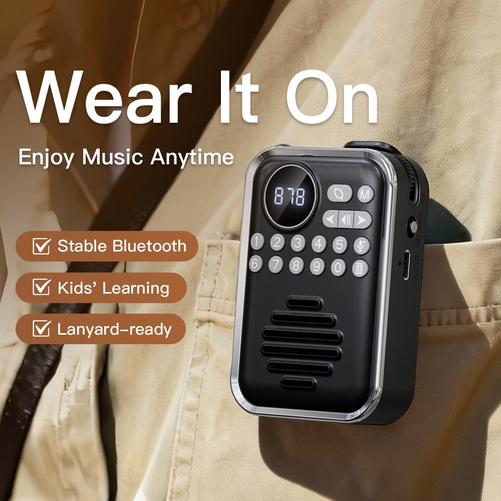 Bärbar Bluetooth-kompatibel 5.3-högtalare med FM-radio, klämfäste, TF-kort, trådlös miniradio för barn och seniorer
