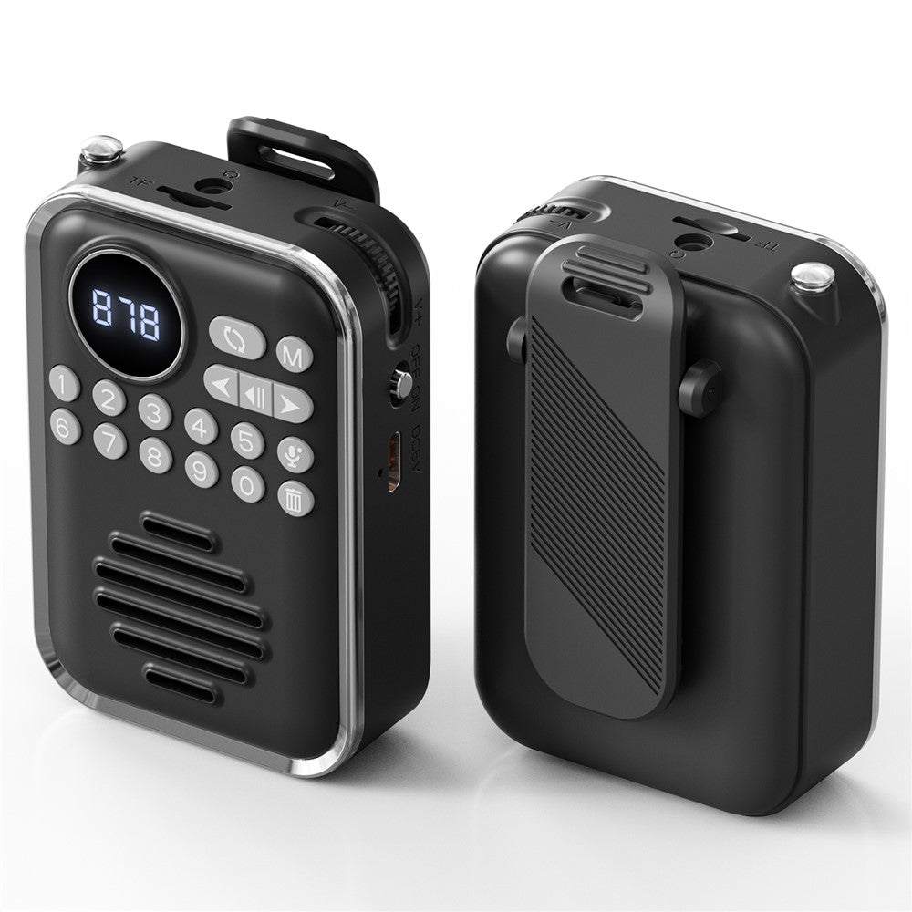 Bärbar Bluetooth-kompatibel 5.3-högtalare med FM-radio, klämfäste, TF-kort, trådlös miniradio för barn och seniorer