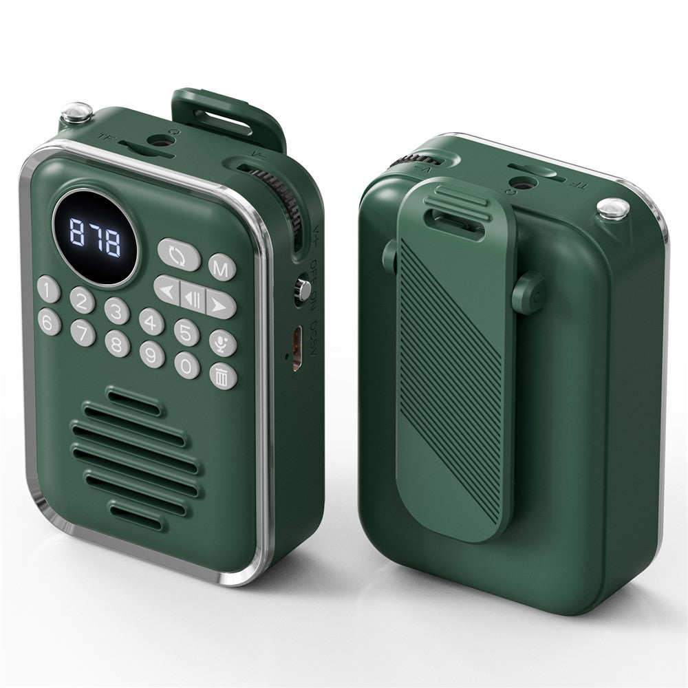Bärbar Bluetooth-kompatibel 5.3-högtalare med FM-radio, klämfäste, TF-kort, trådlös miniradio för barn och seniorer