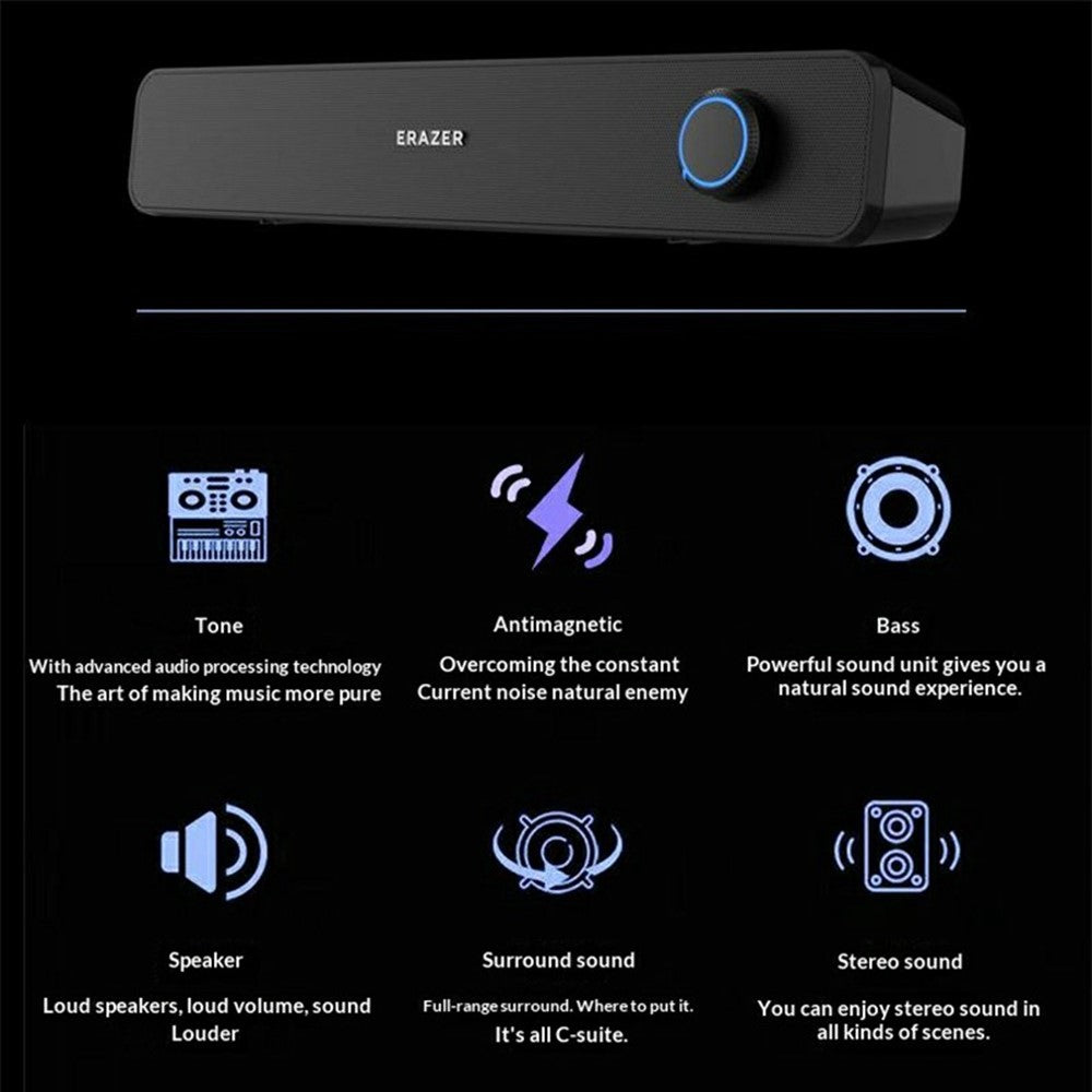 ERAZER A120 Desktop Wired Bluetooth-compatible Speaker 6W Dual Channel USB Plug Play Speaker for PC Gaming (Invested By Lenovo)