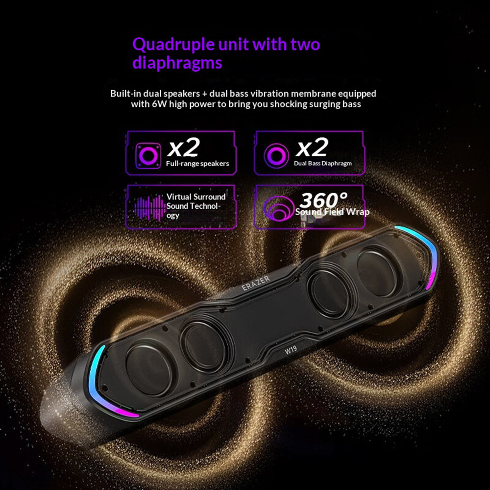 ERAZER W19 USB kablet/Bluetooth-kompatibel 5.3 dobbelt tilstand desktop-højttaler 6W RGB gaming soundbar til PC Bærbar