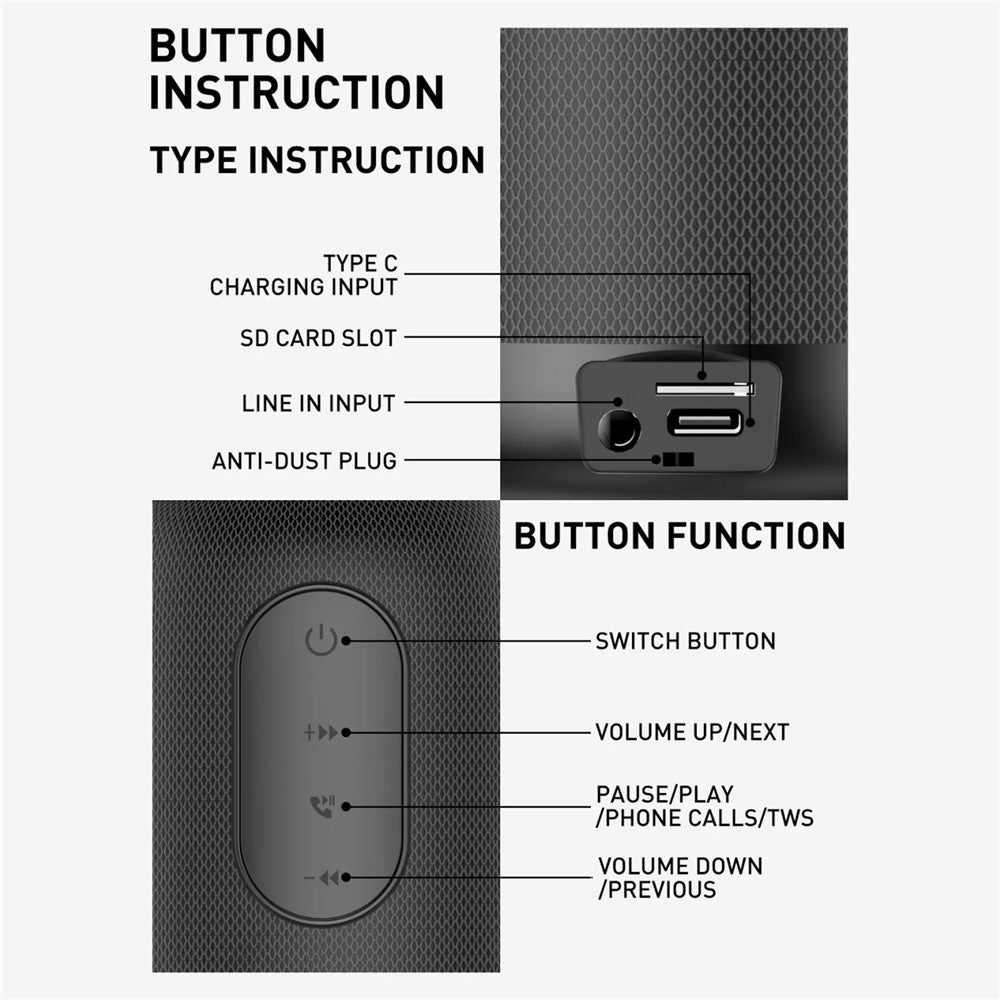 LDNIO BTS12 Wireless Bluetooth-compatible Speaker TWS Stereo Pairing SD Card AUX Wired Speaker for Desktop Outdoor