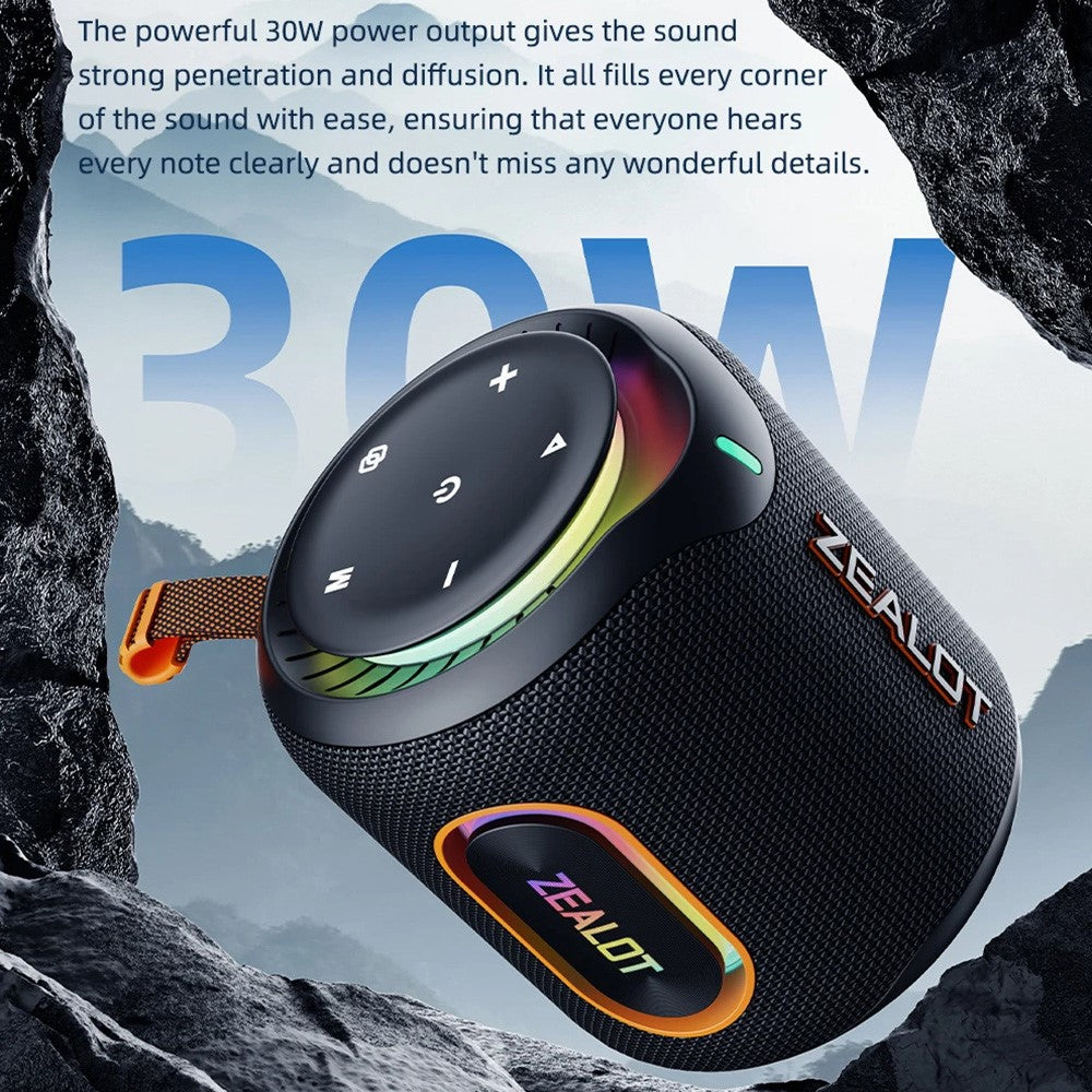ZEALOT M1 30W bærbar Bluetooth 5.4-højtaler IPX6 vandtæt RGB-lys 6000mAh udendørshøjtaler