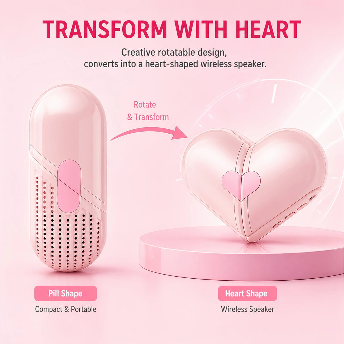H5 Transformable Heart Shape Bluetooth-compatible Speaker Dual Channel Outdoor Mini Bass Subwoofer
