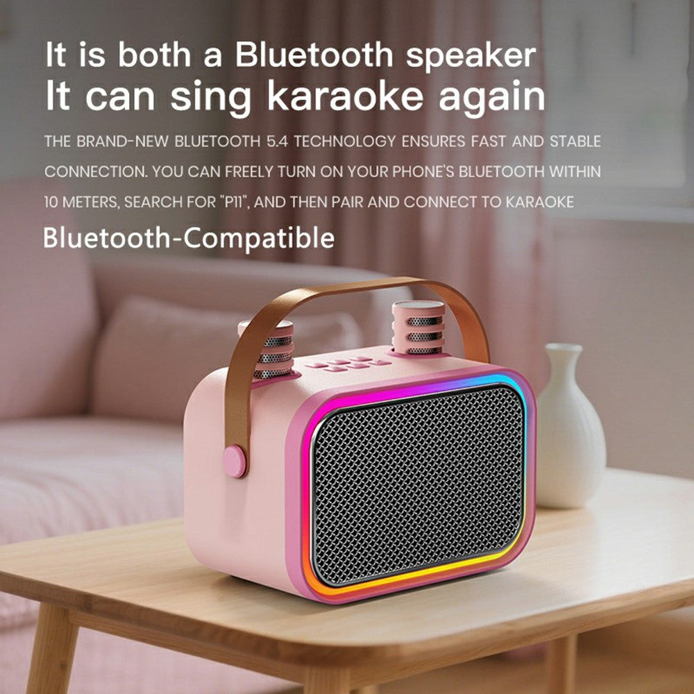 P11 Håndholdt karaokehøjttaler med dobbelte mikrofoner Bluetooth-kompatibel 5.4 RGB-belysning Subwoofer