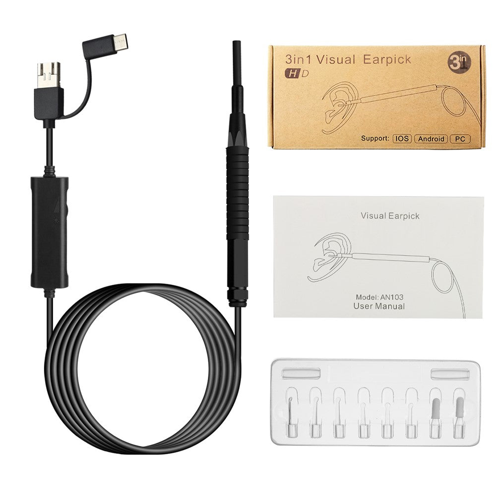 AN103 3-in-1 3.9mm Otoscope Camera Ear Scope Endoscope Ear Wax Removal Tool